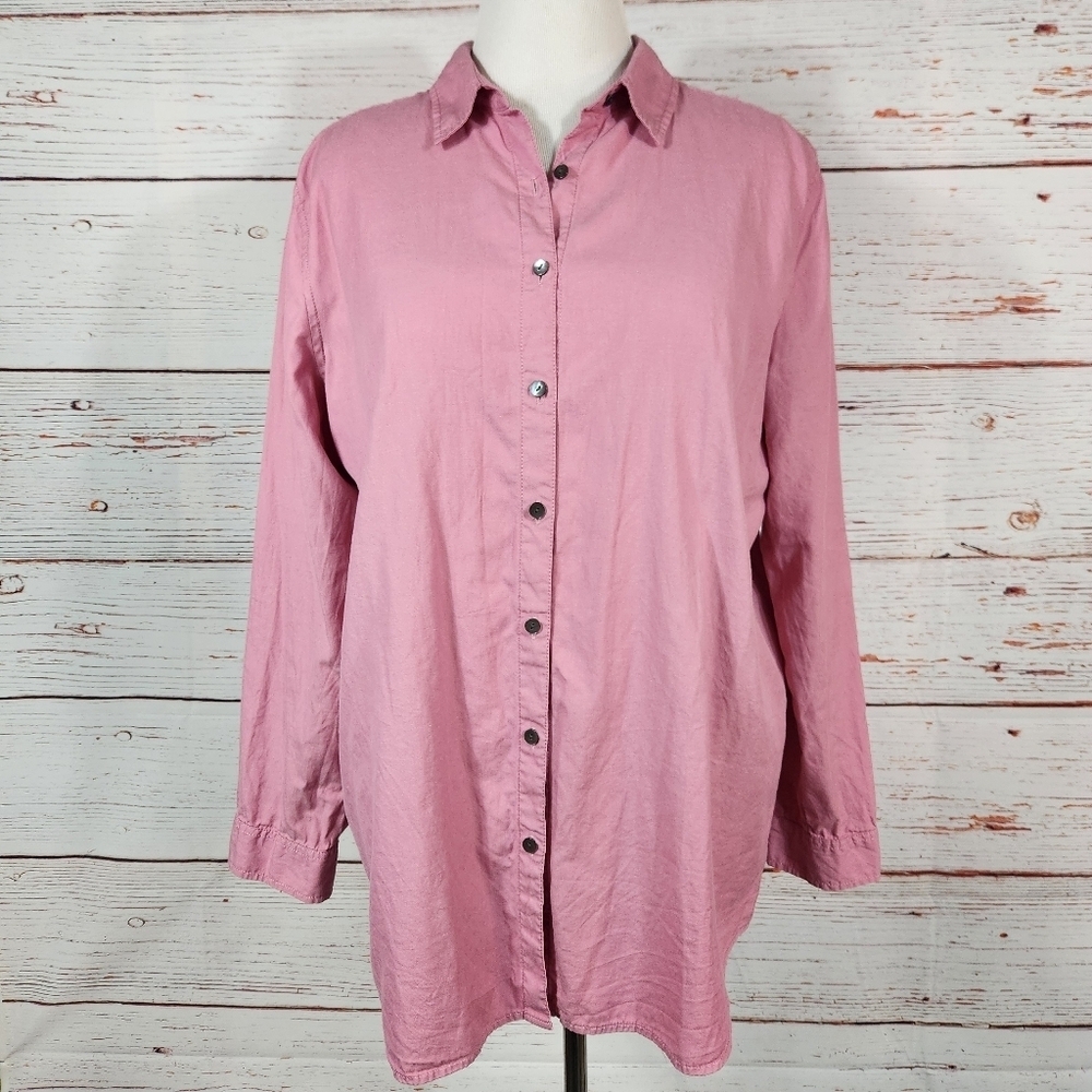 J. JILL Pink Dusty Rose Button Up Long Sleeve Top 100% Cotton Size Large Tall - Picture 1 of 6